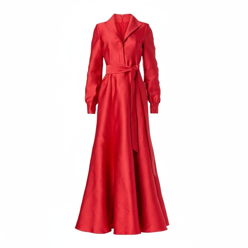 Badgley Mischka Preloved Women's  Long Sleeve Jacquard Gown in Red Size US 2